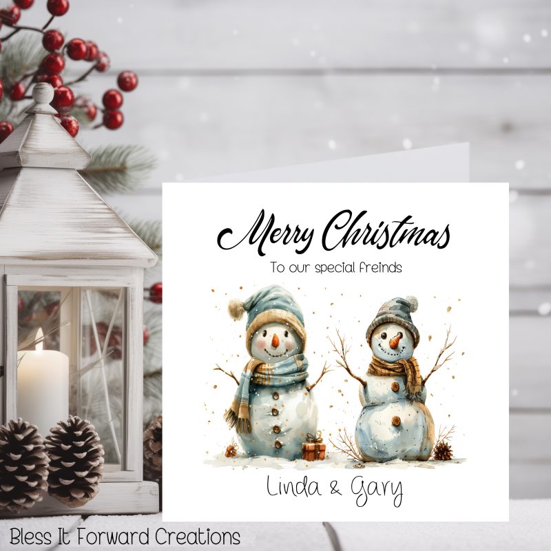 Personalised Snowman Couple Christmas Card: Custom Stationery