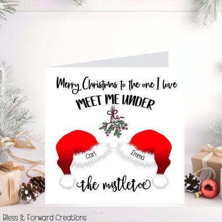 Meet me under the mistletoe, Couples Christmas card, Personalised Cards