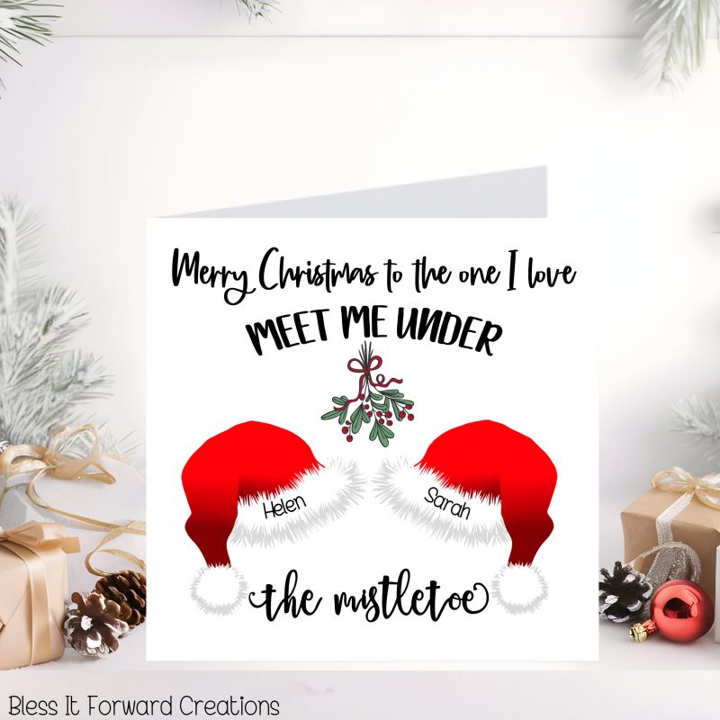Meet me under the mistletoe, Couples Christmas card, Personalised Cards