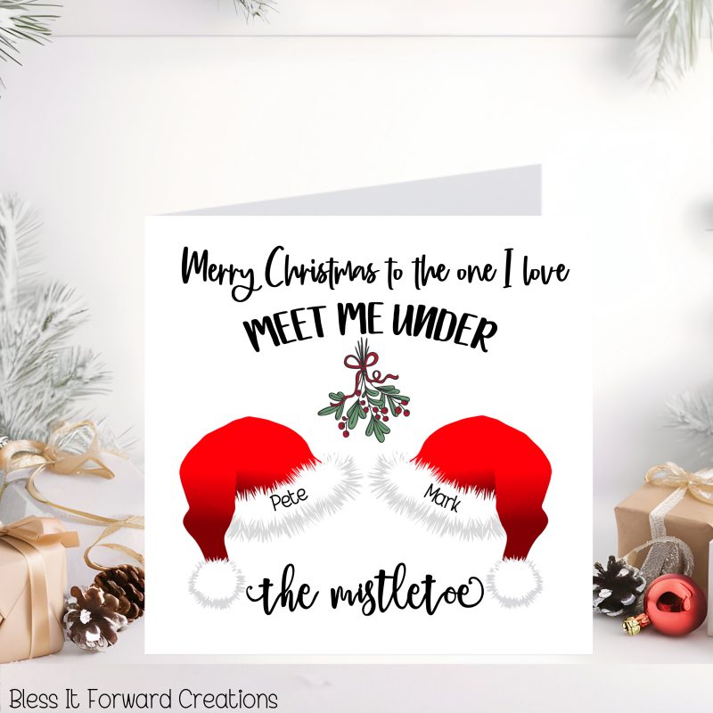 Meet me under the mistletoe, Couples Christmas card, Personalised Cards