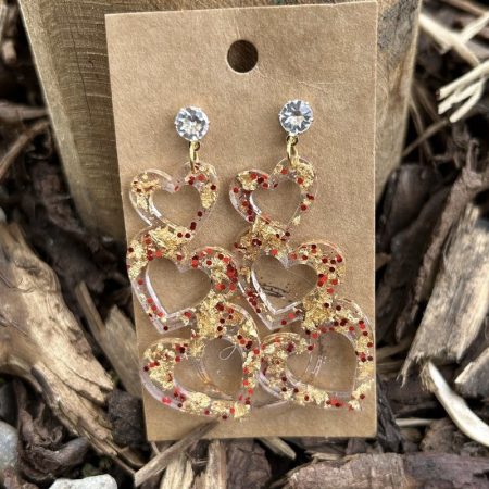 Three hearts stud earrings with gold