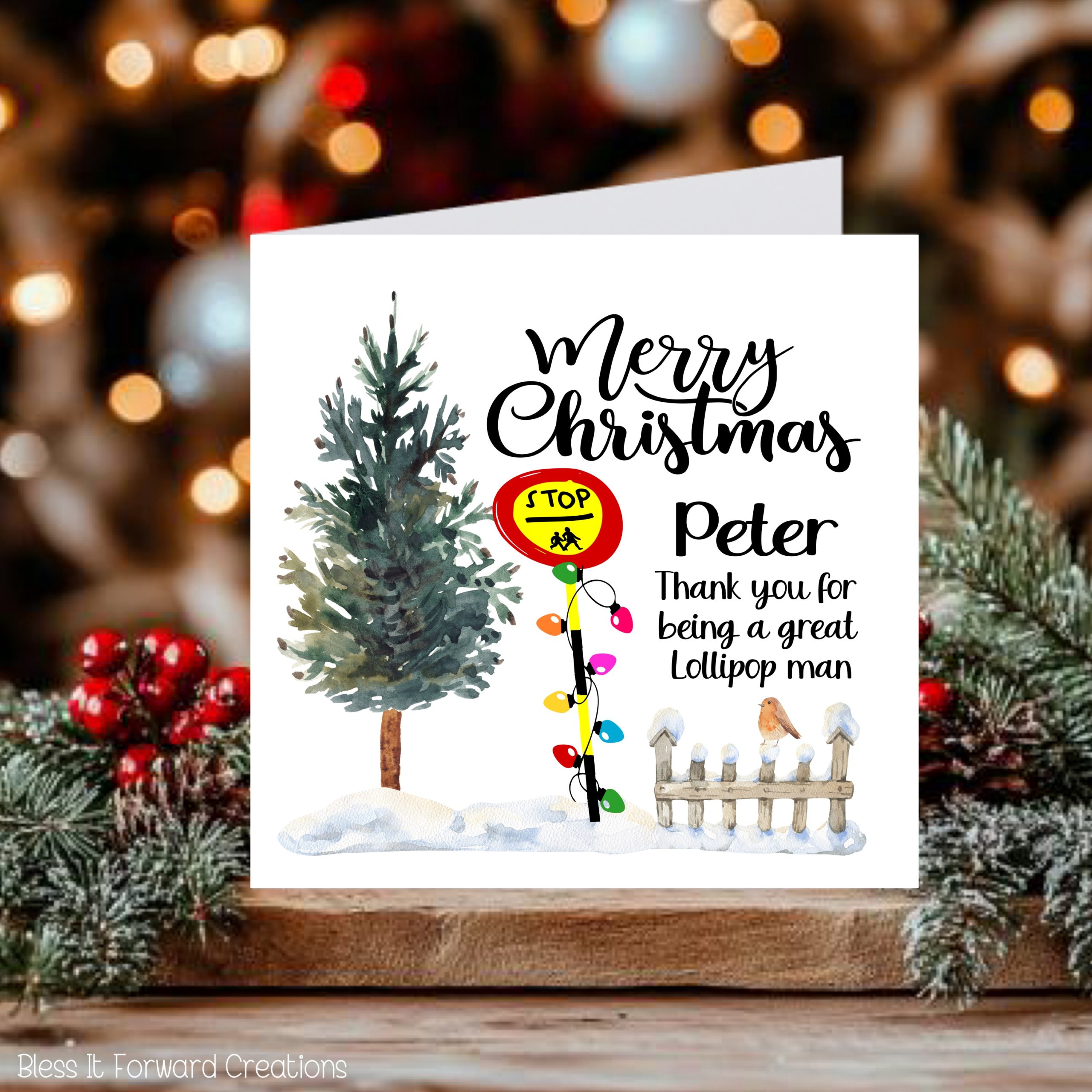 Personalised Lollipop Man/Lady Christmas Card: School Crossing Thank You