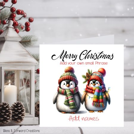 Personalised Penguins Couple Christmas Card