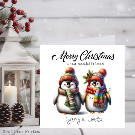 Personalised Penguins Couple Christmas Card