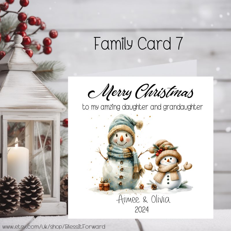 Personalised Snow Family Christmas Card, Personalised Cards - Son, Daugther, Son-in-law, Daugther-i