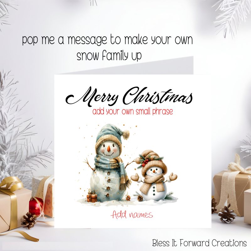 Personalised Snow Family Christmas Card, Personalised Cards - Son, Daugther, Son-in-law, Daugther-i