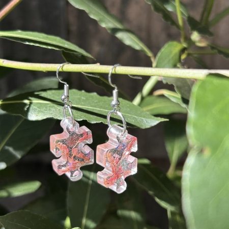 Puzzle resin earrings with dry flowers and sequins