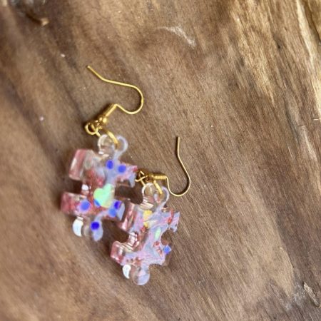 Puzzle resin earrings with dry flowers and sequins