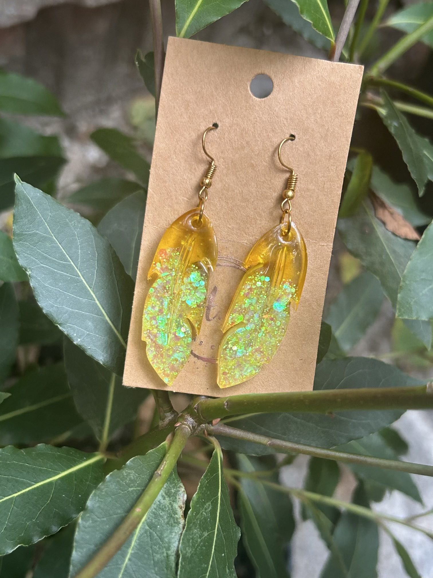 Resin earrings lemon leaves