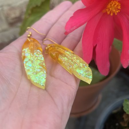 Resin earrings lemon leaves