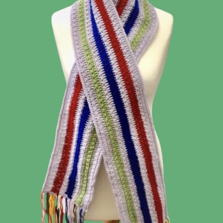 Unisex. Multicoloured crochet scarf with tassels. Handmade.