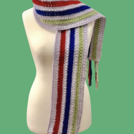 Unisex. Multicoloured crochet scarf with tassels. Handmade.