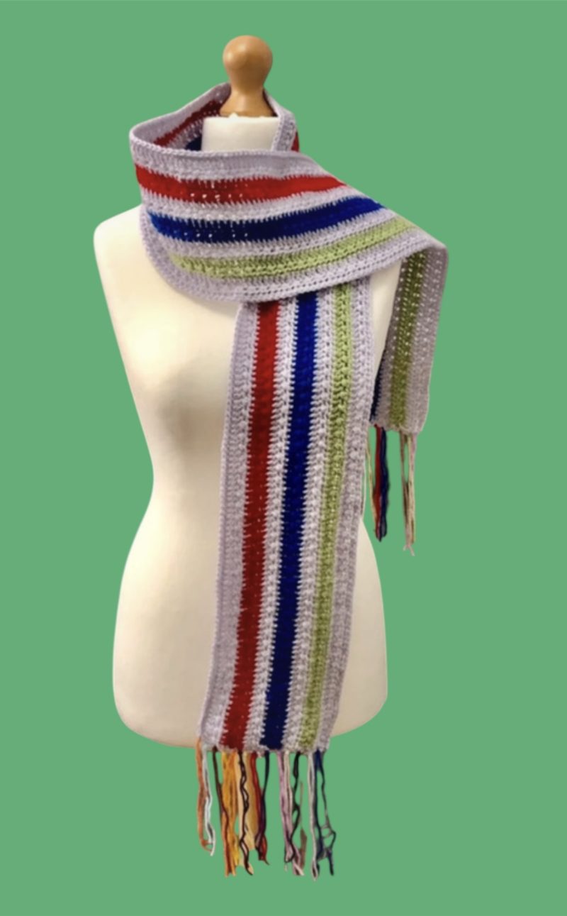 Unisex. Multicoloured crochet scarf with tassels. Handmade.