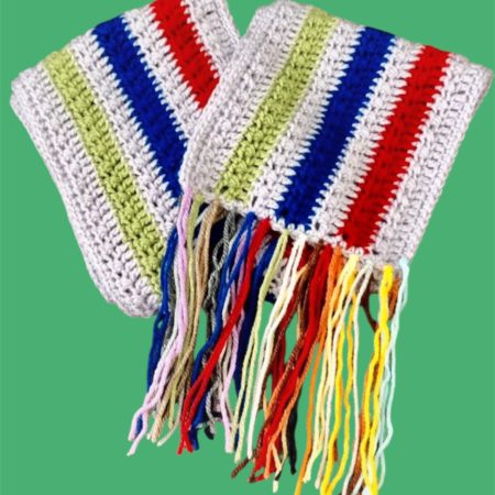 Unisex. Multicoloured crochet scarf with tassels. Handmade.