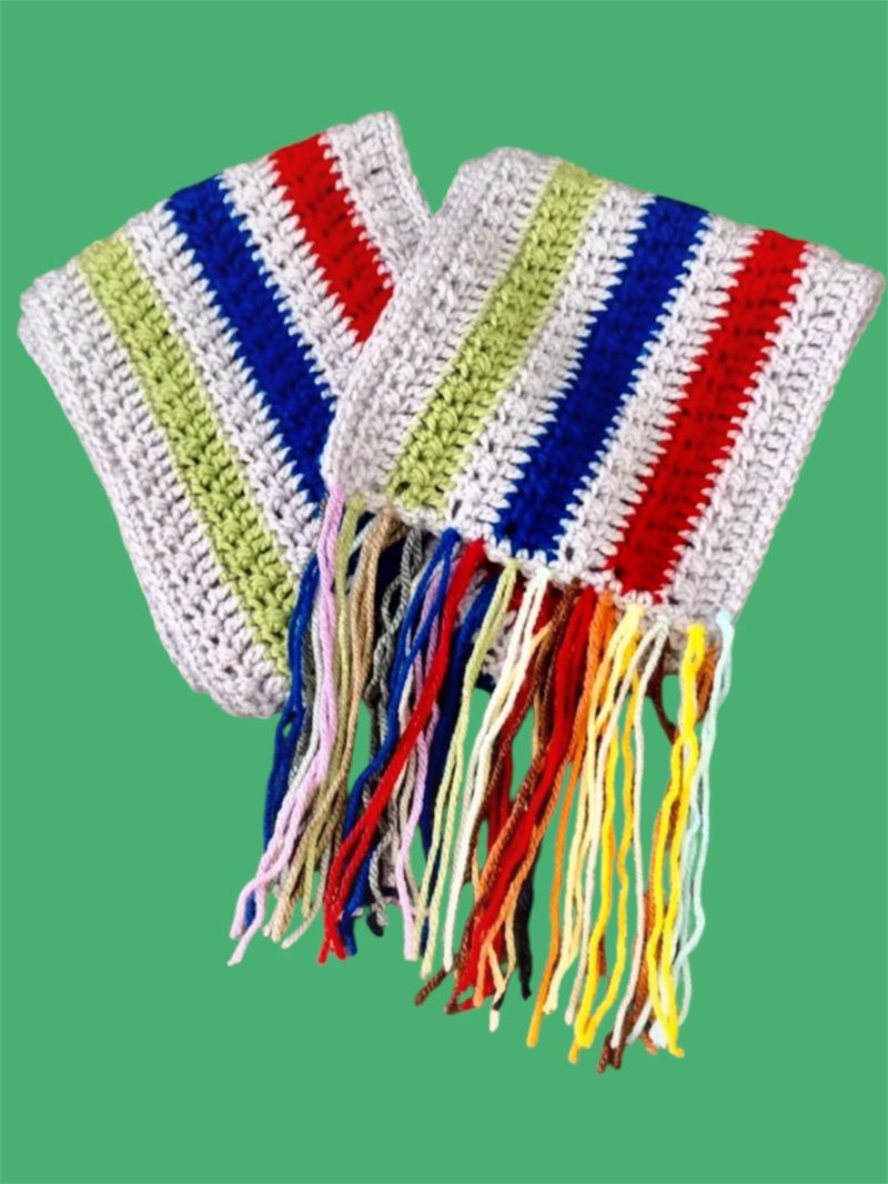 Unisex. Multicoloured crochet scarf with tassels. Handmade.