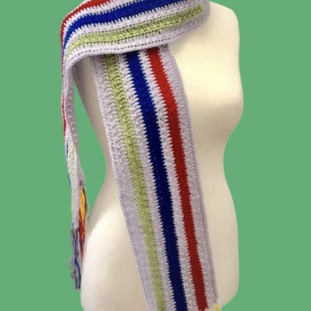 Unisex. Multicoloured crochet scarf with tassels. Handmade.