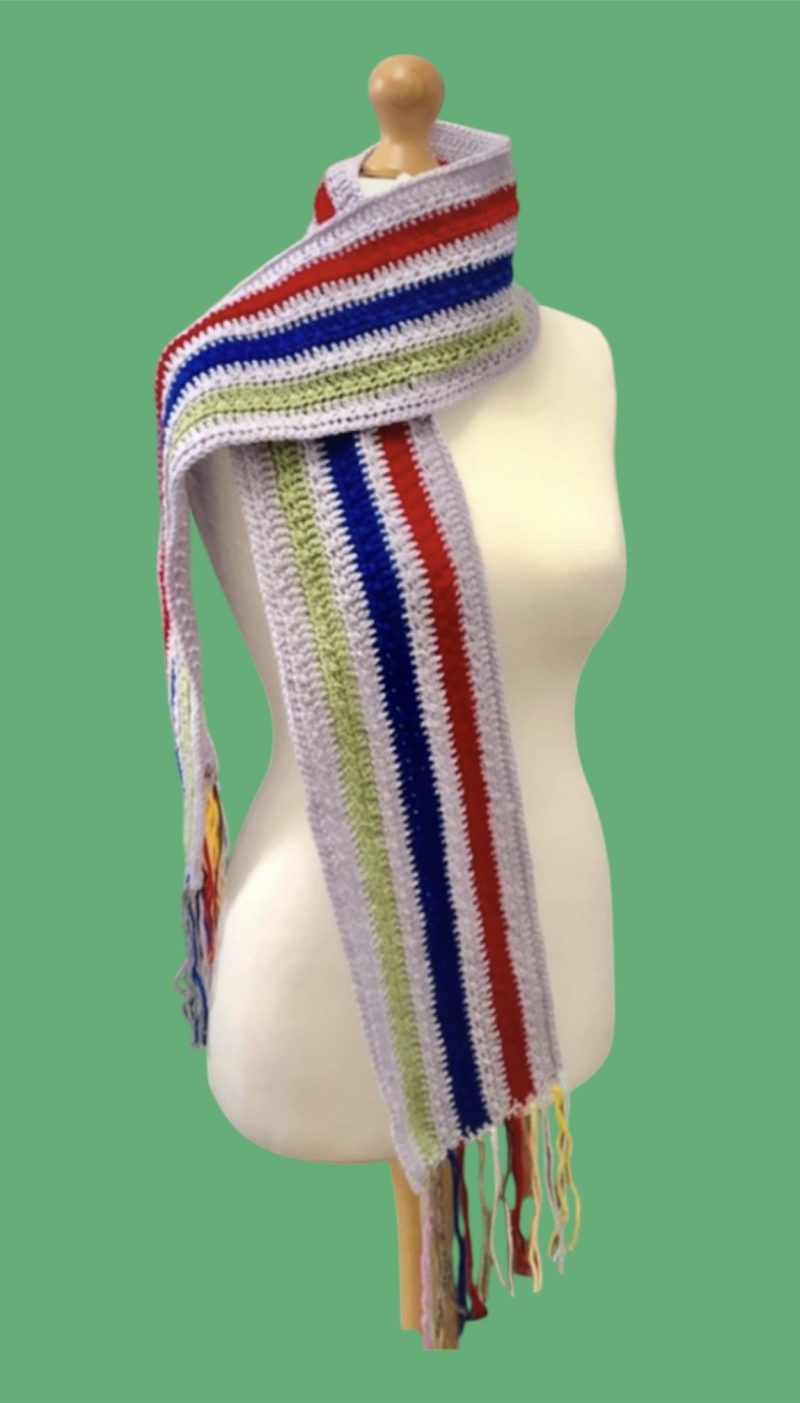 Unisex. Multicoloured crochet scarf with tassels. Handmade.