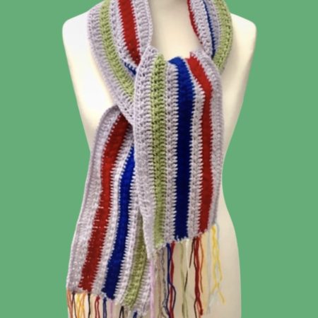 Unisex. Multicoloured crochet scarf with tassels. Handmade.