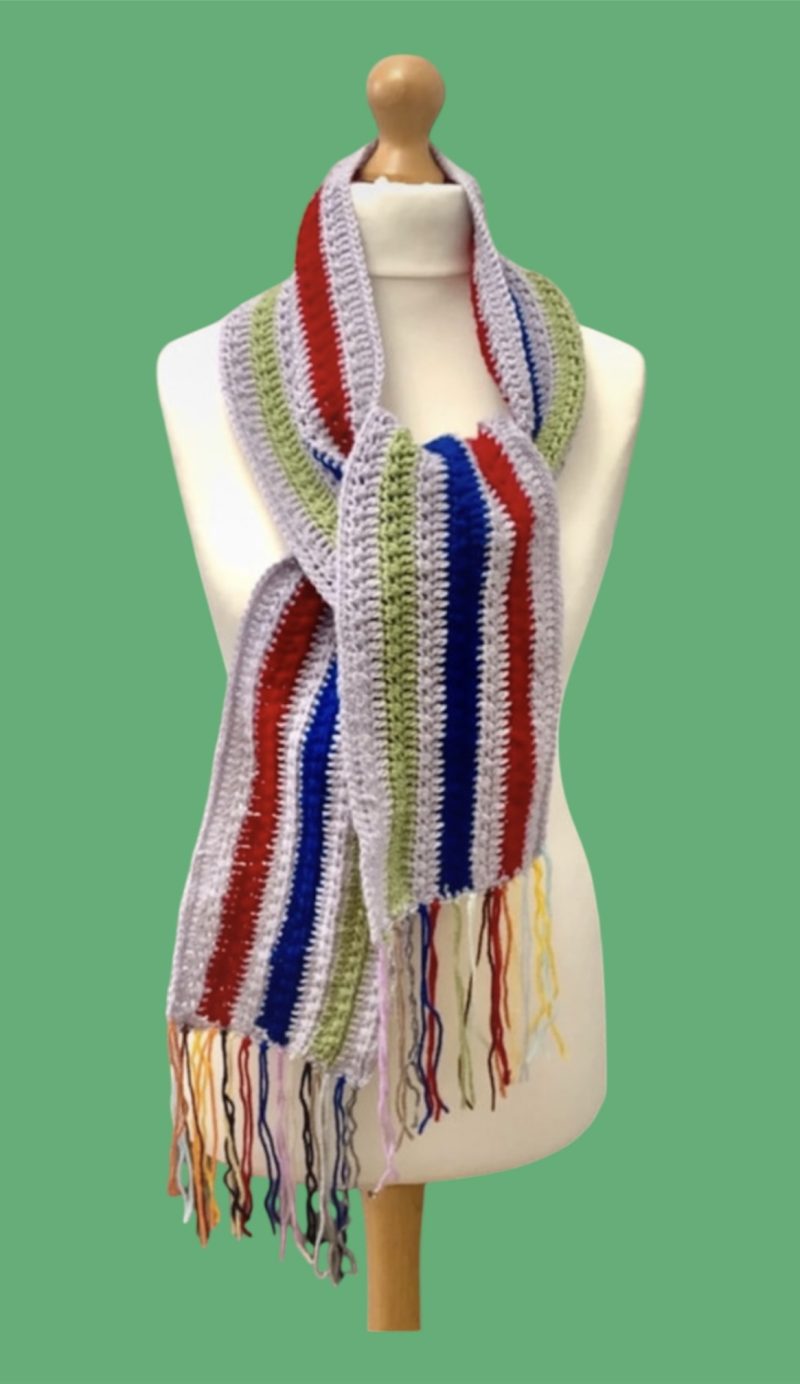 Unisex. Multicoloured crochet scarf with tassels. Handmade.