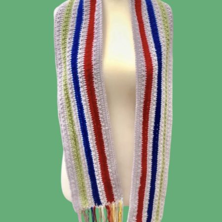 Unisex. Multicoloured crochet scarf with tassels. Handmade.