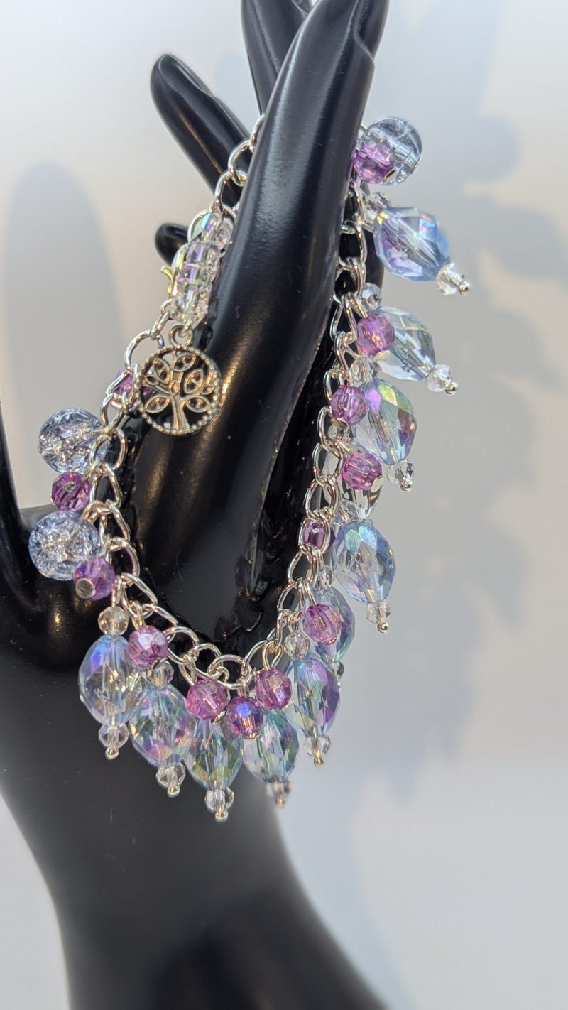 Crystal bracelet with tree of life charm