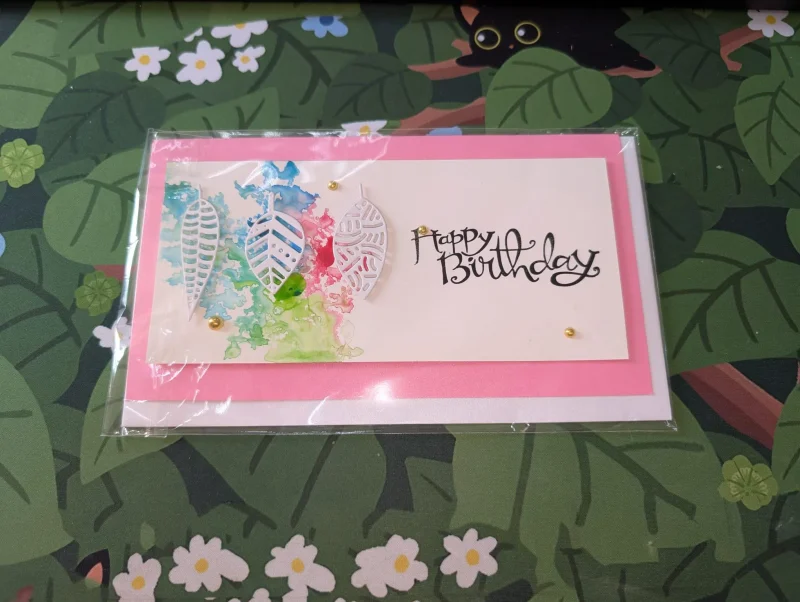 Happy Birthday Cards with 3D Leaves (Blank Inside) - Handmade In Sri Lanka