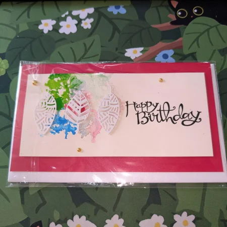 Happy Birthday Cards with 3D Leaves (Blank Inside) - Handmade In Sri Lanka