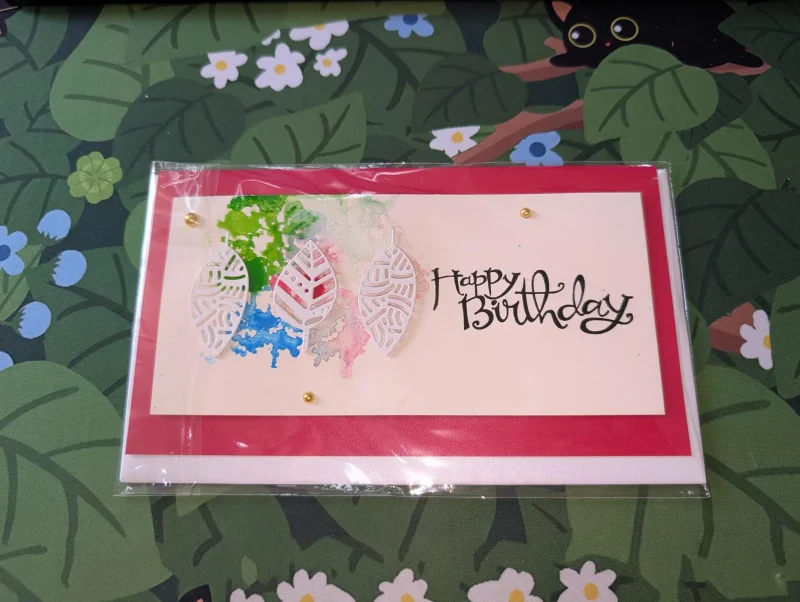 Happy Birthday Cards with 3D Leaves (Blank Inside) - Handmade In Sri Lanka