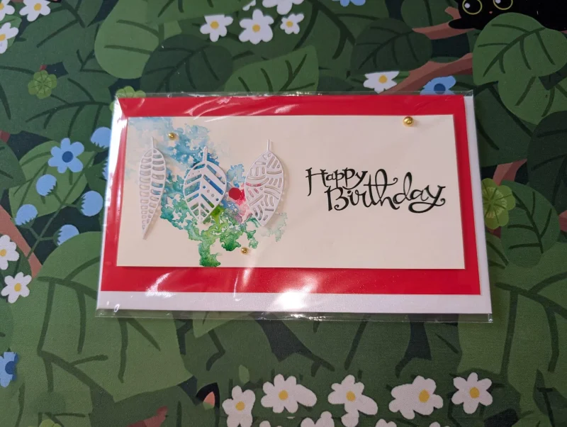 Happy Birthday Cards with 3D Leaves (Blank Inside) - Handmade In Sri Lanka