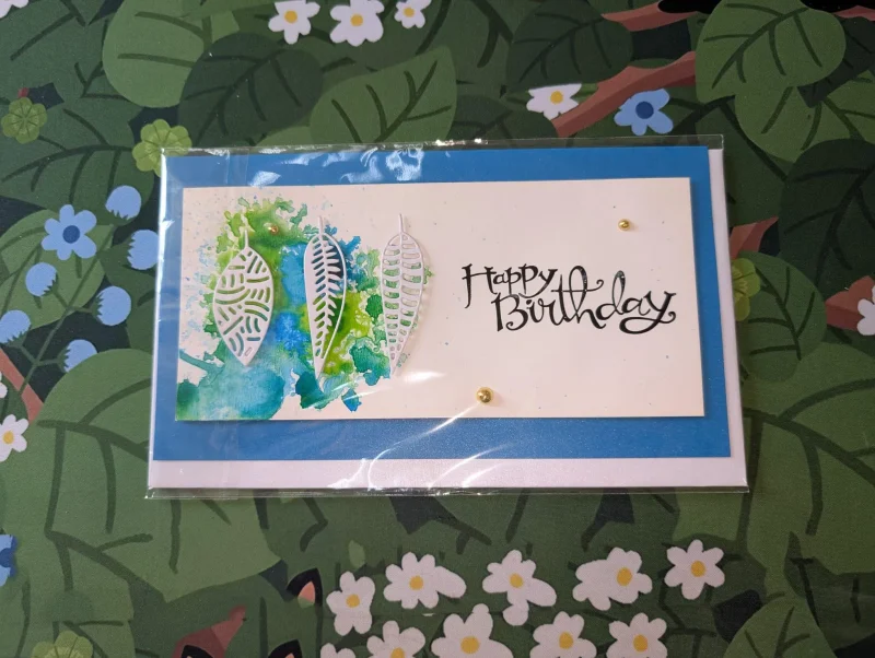 Happy Birthday Cards with 3D Leaves (Blank Inside) - Handmade In Sri Lanka