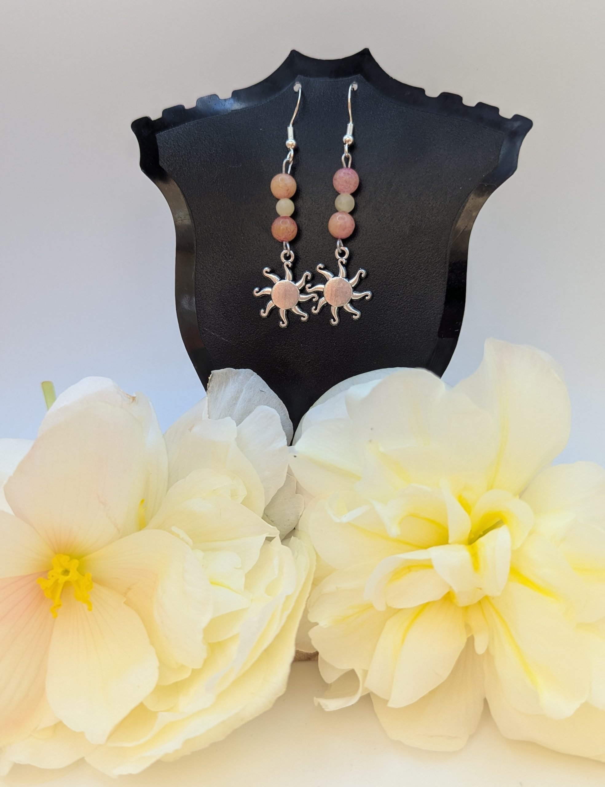 Tourmaline and yellow jade sun charm earrings