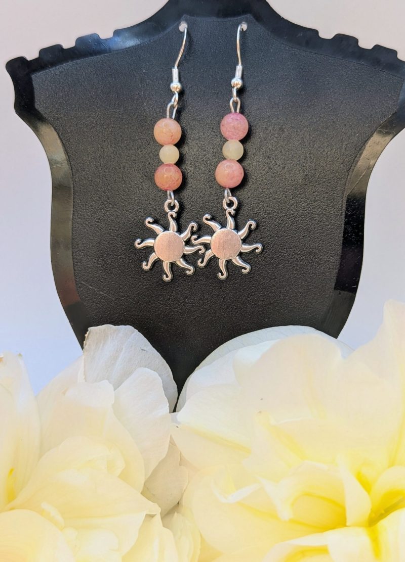 Tourmaline and yellow jade sun charm earrings