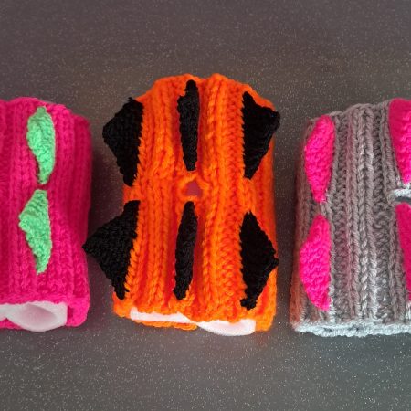 Dog Snood Dinosaur style, handknitted
