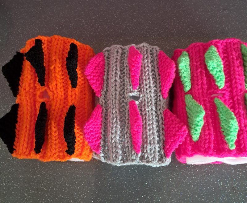Dog Snood Dinosaur style, handknitted