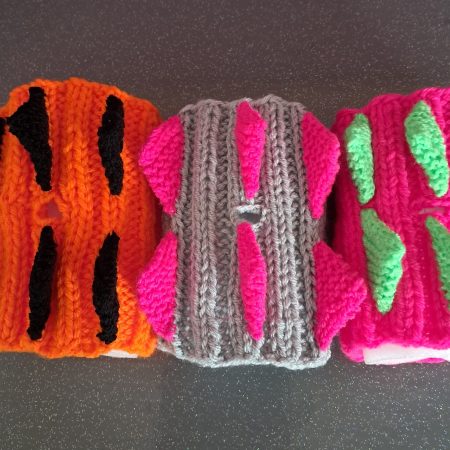 Dog Snood Dinosaur style, handknitted