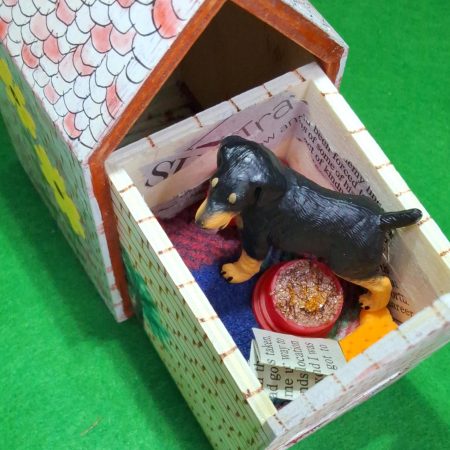 Handmade Decorative Dog House - Includes a decorated dog house, a dog and canine accessories