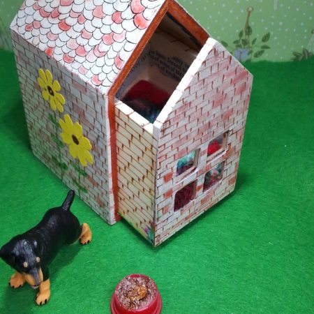 Handmade Decorative Dog House - Includes a decorated dog house, a dog and canine accessories
