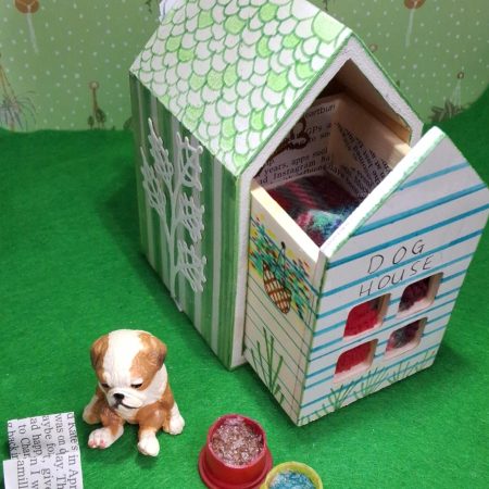 Handmade Decorative Dog House - Includes a decorated dog house, a dog and canine accessories