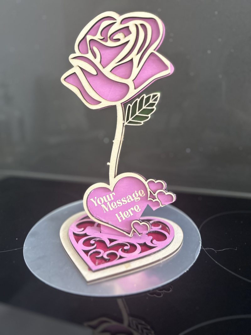 Personalised Wooden Rose with Stand