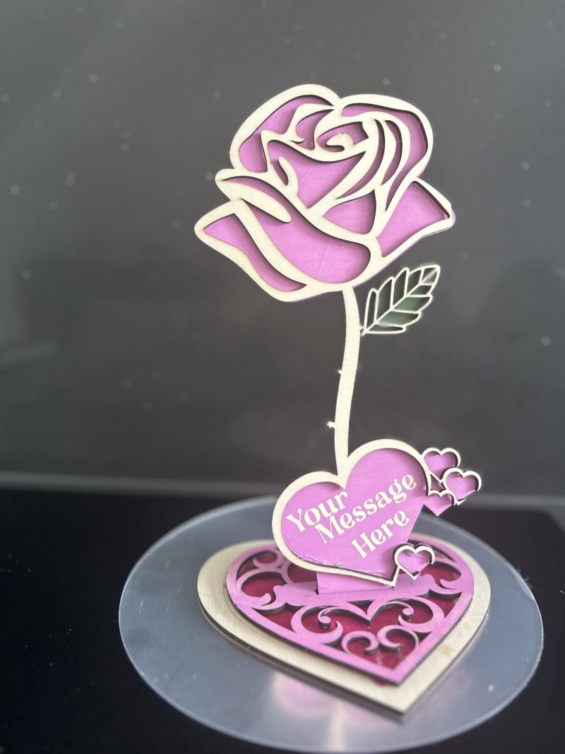 Personalised Wooden Rose with Stand