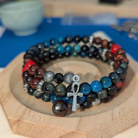 Memory wire bracelet with a combination of various Tiger Eye stones