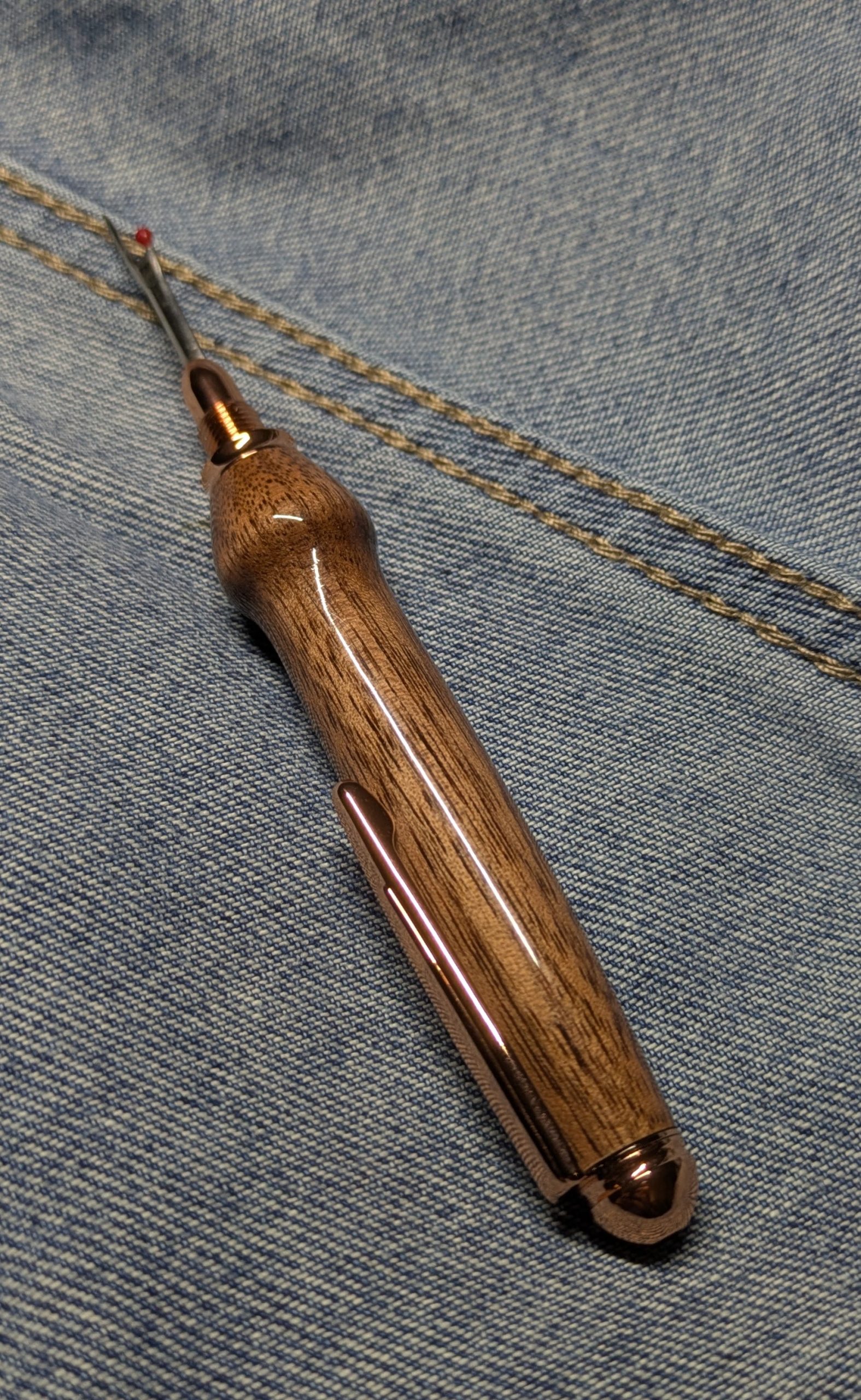 Seam ripper-unpicker made from walnut with rose gold fittings
