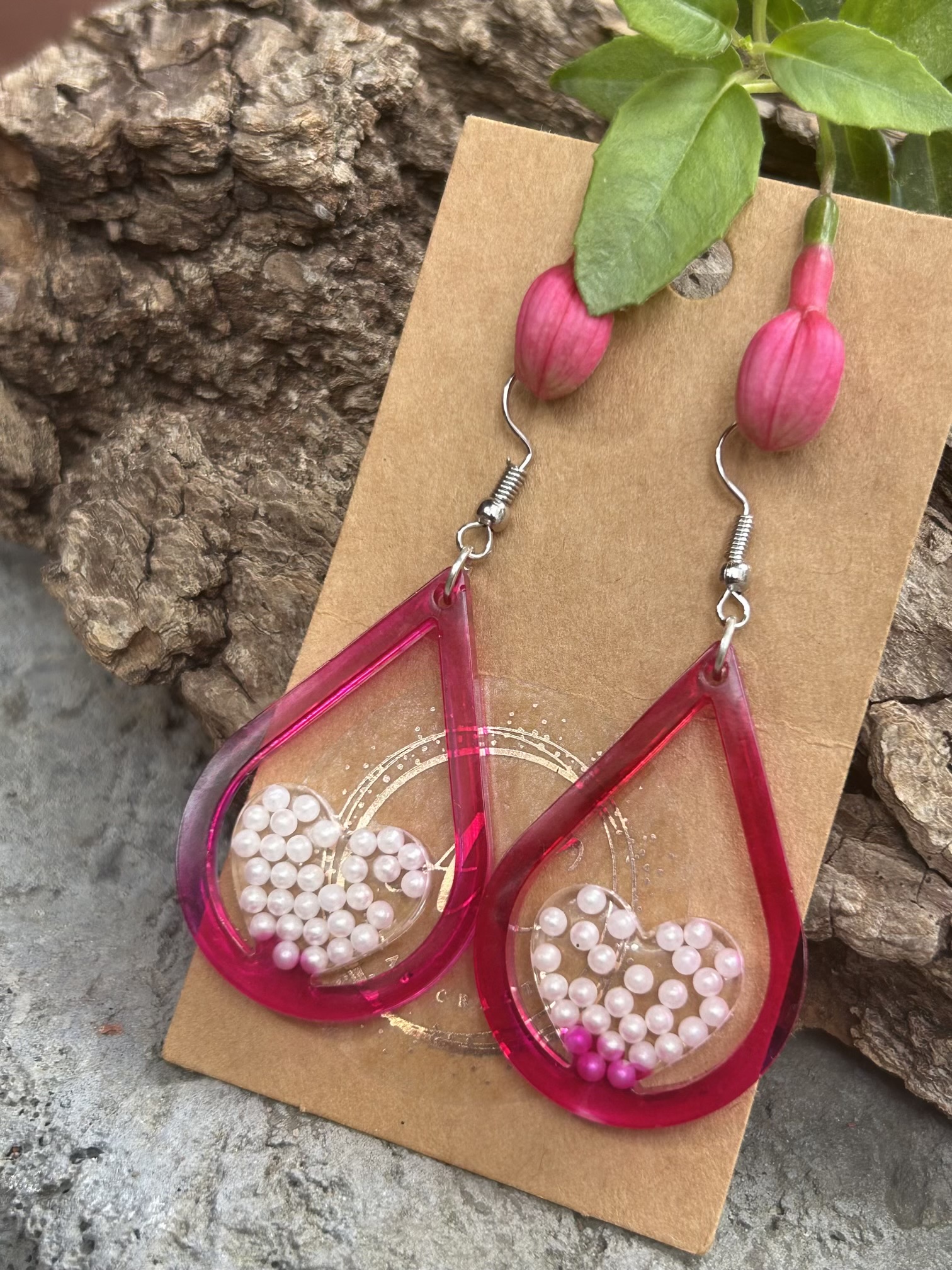 Red resin teardrops with pearls