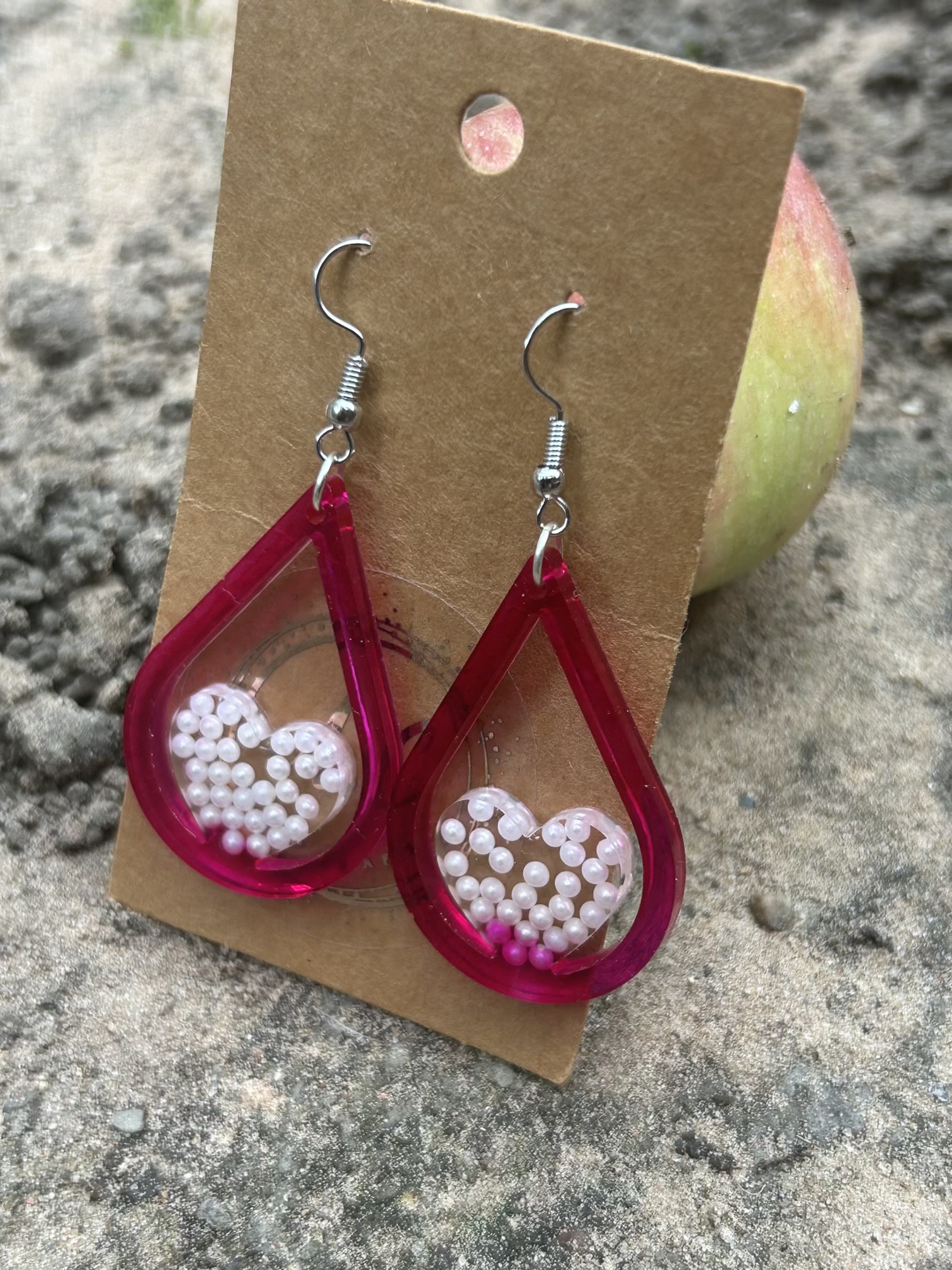 Red resin teardrops with pearls