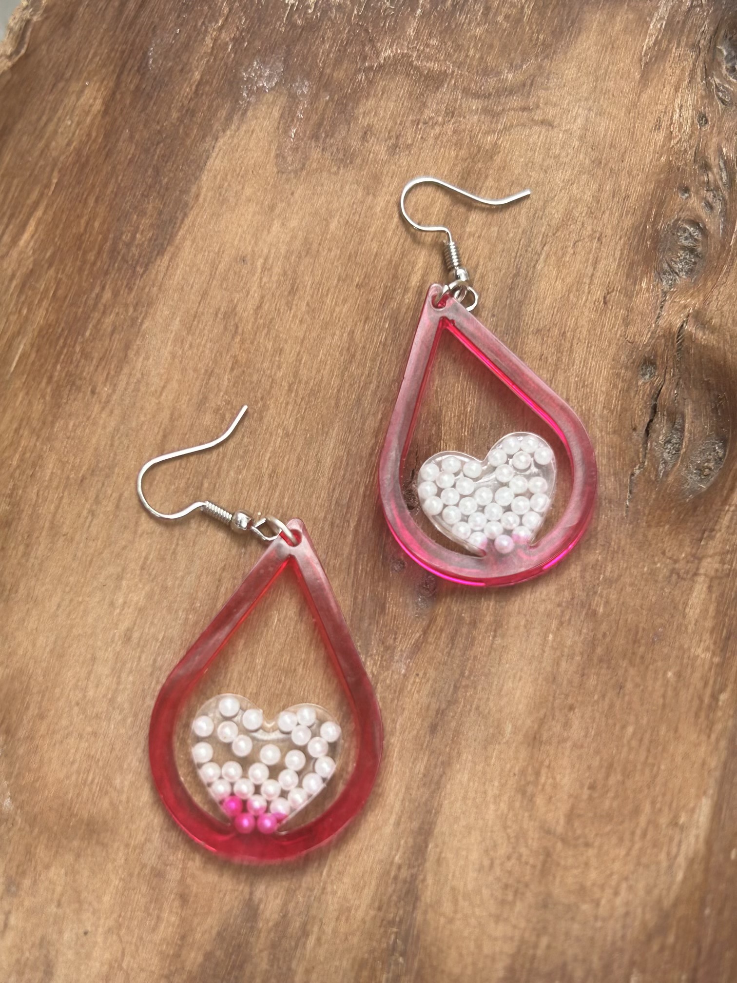 Red resin teardrops with pearls