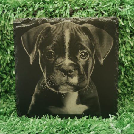 Boxer Puppy Slate Coaster, Laser Engraved, Dog Square 100mm