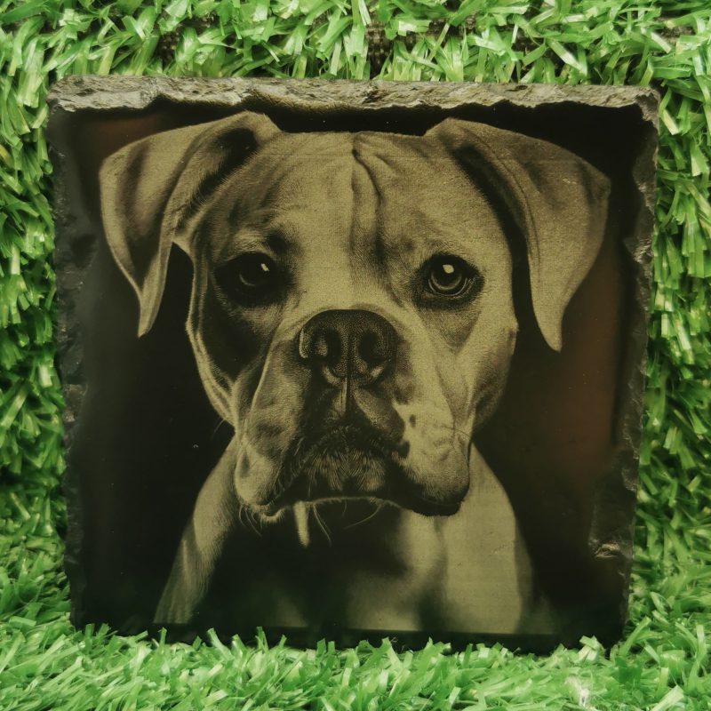 Boxer Dog Slate Coaster, Laser Engraved, Dog Square 100mm