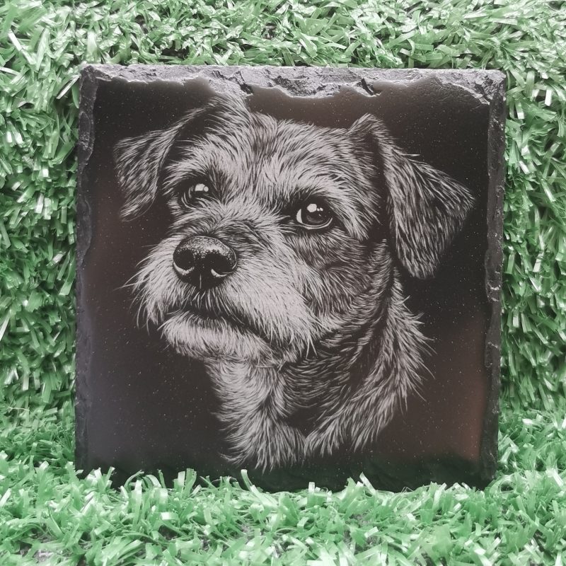 Border Terrier Slate Coaster, Laser Engraved, Dog Square 100mm