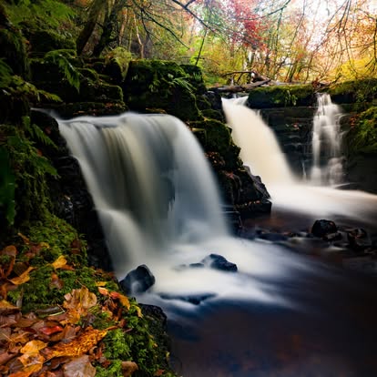 Autumnal waterfall framed photo