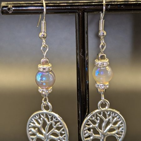 Grey Moonstone with tree of life charm earrings